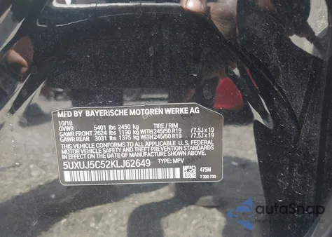 2019 BMW X4 M40I z USA, uszkodzony, nr VIN 5UXUJ5C52KLJ62649